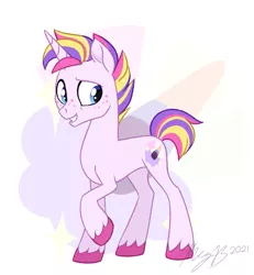 Size: 625x675 | Tagged: safe, artist:maybehawthorn, derpibooru import, oc, oc:glitter glow, pony, unicorn, blue eyes, colt, foal, freckles, image, male, multicolored hair, pink coat, png, short hair, smiling, teenager