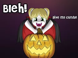 Size: 4658x3463 | Tagged: safe, artist:trash anon, ponybooru import, oc, oc:philia, unofficial characters only, earth pony, pony, undead, vampire, adorable face, bipedal, cape, clothes, costume, cute, fangs, female, filly, halloween, holiday, image, nightmare night, nightmare night costume, philiabetes, pigtails, png, pumpkin, smiling, solo, talking to viewer