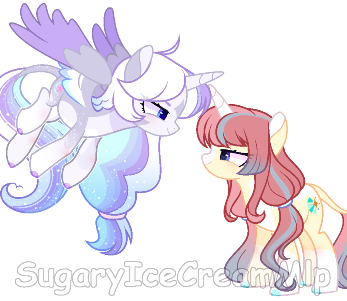 Size: 1063x920 | Tagged: safe, artist:sugaryicecreammlp, derpibooru import, oc, oc:aura sparkle, oc:magic star, unofficial characters only, alicorn, pony, unicorn, alicorn oc, female, horn, image, mare, png, simple background, transparent background, wings