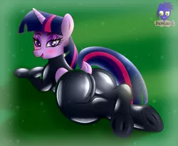 Size: 5075x4154 | Tagged: suggestive, artist:damlanil, derpibooru import, twilight sparkle, twilight sparkle (alicorn), alicorn, pony, bedroom eyes, blushing, bodysuit, butt, catsuit, clothes, crossed hooves, crossed legs, cute, dock, female, folded wings, glow, glowing horn, grass, happy, horn, image, latex, latex suit, looking at you, looking back, looking back at you, lying down, mare, open mouth, open smile, png, prone, rubber, shiny, smiling, solo, suit, tail, twiabetes, twibutt, twilight has a big ass, underhoof, vector, wings