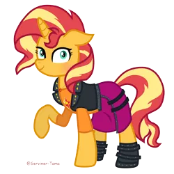 Size: 4000x4000 | Tagged: safe, artist:winter-scarf, derpibooru import, sunset shimmer, pony, unicorn, equestria girls, clothes, female, image, png, raised hoof, simple background, solo, transparent background