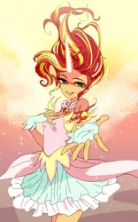 Size: 550x884 | Tagged: safe, artist:pasikon, derpibooru import, sunset shimmer, equestria girls, friendship games, clothes, daydream shimmer, female, fingerless gloves, gloves, image, jpeg, looking at you, pixiv, reaching, solo