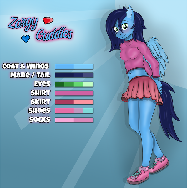 Size: 1527x1533 | Tagged: safe, artist:zorgycuddles, derpibooru import, oc, unofficial characters only, anthro, pegasus, plantigrade anthro, clothes, image, png, reference sheet, shirt, shoes, skirt, standing