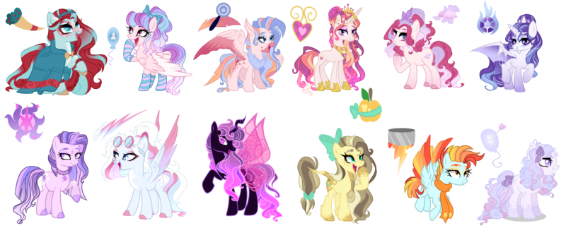 Size: 7436x3000 | Tagged: safe, artist:just-silvushka, derpibooru import, oc, unofficial characters only, alicorn, bat pony, bat pony alicorn, changepony, dracony, dragon, earth pony, hybrid, pegasus, pony, unicorn, base used, bat wings, bow, choker, cloak, clothes, crown, goggles, hair bow, horn, image, interspecies offspring, jewelry, magical lesbian spawn, offspring, parent:applejack, parent:big macintosh, parent:bon bon, parent:cozy glow, parent:fleetfoot, parent:fleur-de-lis, parent:fluttershy, parent:lightning dust, parent:pinkie pie, parent:pokey pierce, parent:princess cadance, parent:princess celestia, parent:princess ember, parent:princess skystar, parent:queen chrysalis, parent:rainbow dash, parent:rockhoof, parent:twilight sparkle, parents:bonpie, parents:cozypie, parents:emberity, parents:fleetdash, parents:fleurdance, parents:fluttermac, parents:pokeypie, parents:rainbowdust, parents:rockjack, parents:skypie, parents:twilestia, parents:twisalis, peytral, png, princess shoes, regalia, ribbon, scarf, simple background, socks, striped socks, transparent background, wings