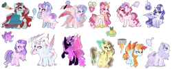 Size: 7436x3000 | Tagged: safe, artist:just-silvushka, derpibooru import, oc, unofficial characters only, alicorn, bat pony, bat pony alicorn, changepony, dracony, dragon, earth pony, hybrid, pegasus, pony, unicorn, base used, bat wings, bow, choker, cloak, clothes, crown, goggles, hair bow, horn, image, interspecies offspring, jewelry, magical lesbian spawn, offspring, parent:applejack, parent:big macintosh, parent:bon bon, parent:cozy glow, parent:fleetfoot, parent:fleur-de-lis, parent:fluttershy, parent:lightning dust, parent:pinkie pie, parent:pokey pierce, parent:princess cadance, parent:princess celestia, parent:princess ember, parent:princess skystar, parent:queen chrysalis, parent:rainbow dash, parent:rockhoof, parent:twilight sparkle, parents:bonpie, parents:cozypie, parents:emberity, parents:fleetdash, parents:fleurdance, parents:fluttermac, parents:pokeypie, parents:rainbowdust, parents:rockjack, parents:skypie, parents:twilestia, parents:twisalis, peytral, png, princess shoes, regalia, ribbon, scarf, simple background, socks, striped socks, transparent background, wings