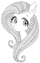 Size: 408x644 | Tagged: safe, artist:pasikon, derpibooru import, fluttershy, pony, bust, female, image, jpeg, mare, monochrome, pixiv, portrait, simple background, solo, white background