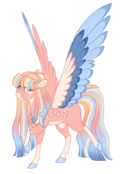 Size: 3200x4200 | Tagged: safe, artist:gigason, derpibooru import, oc, oc:burnout, pegasus, pony, colored wings, female, image, mare, multicolored wings, obtrusive watermark, offspring, parent:fond feather, parent:sunburst, png, simple background, solo, transparent background, watermark, wings