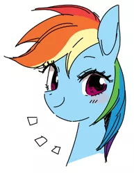 Size: 423x549 | Tagged: safe, artist:pasikon, derpibooru import, rainbow dash, pony, bust, female, image, jpeg, mare, pixiv, portrait, simple background, smiling, solo, white background