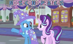 Size: 2064x1242 | Tagged: safe, artist:caliazian, artist:not-yet-a-brony, derpibooru import, starlight glimmer, trixie, pony, unicorn, no second prances, 2022, april, cape, clothes, female, friends, friendship, guidance counselor, hallway, hat, headmare starlight, image, mare, png, school of friendship, trixie's cape, trixie's hat, youtube link in the description