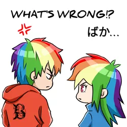 Size: 1000x1000 | Tagged: safe, artist:soarinbolt11, derpibooru import, rainbow dash, human, anime style, clothes, hoodie, humanized, image, jacket, png, rainbow blitz, rule 63