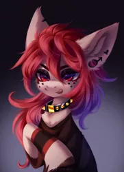 Size: 1608x2216 | Tagged: oc name needed, safe, artist:tomness, derpibooru import, oc, unofficial characters only, earth pony, pony, black eyeshadow, bust, chest fluff, clothes, collar, ear fluff, ear piercing, earth pony oc, eyebrows, eyelashes, eyeshadow, freckles, gold, gradient background, gradient mane, heart, image, jpeg, licking, licking lips, looking at something, makeup, male symbol, piercing, red eyes, shirt, signature, spiked collar, tongue out, unshorn fetlocks