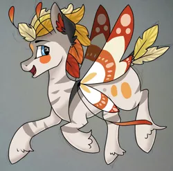 Size: 1454x1436 | Tagged: safe, artist:moonert, derpibooru import, oc, unofficial characters only, insect, moth, mothpony, original species, pony, antennae, blush sticker, blushing, ear fluff, gray background, image, jpeg, male, simple background, solo, unshorn fetlocks