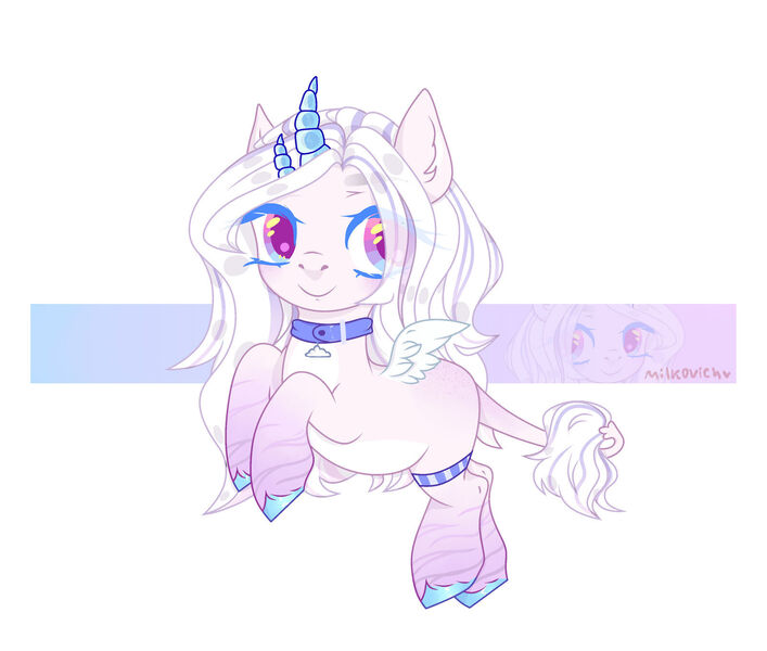 Size: 1600x1357 | Tagged: safe, artist:dillice, derpibooru import, oc, unofficial characters only, bicorn, pony, choker, eyelashes, female, horn, image, jpeg, mare, multiple horns, rearing, smiling, solo, zoom layer