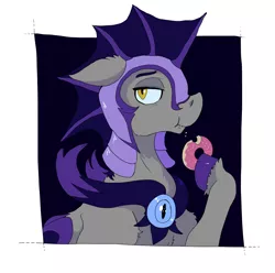 Size: 1754x1740 | Tagged: safe, artist:paskanaakka, derpibooru import, oc, oc:dartwing, unofficial characters only, bat pony, pony, bust, colored hooves, derpibooru exclusive, donut, eating, floppy ears, food, image, male, night guard, png, portrait, solo, stallion, unshorn fetlocks