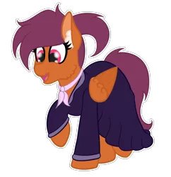 Size: 3228x3336 | Tagged: safe, artist:justapone, derpibooru import, oc, oc:vee, unofficial characters only, pegasus, pony, cheek fluff, clothed ponies, clothes, colored, dress, ear fluff, flat colors, happy, image, lineart, pegasus oc, png, ponytail, raffle prize, raised leg, red eyes, simple background, solo, sticker, transparent background, wings