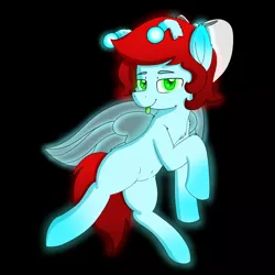 Size: 1158x1158 | Tagged: safe, artist:dark shadow, derpibooru import, oc, original species, antennae, bow, full body, glow, glowbug, glowbug wings, glowing antennae, glowing ears, glowing eyes, glowing fur, glowing mane, glowing wings, goggles, green eyes, hair bow, image, lidded eyes, png, solo, wings