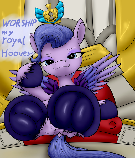 Size: 3600x4200 | Tagged: suggestive, artist:littlenaughtypony, derpibooru import, queen haven, pegasus, my little pony: a new generation, female, femdom, fetish, frog (hoof), g5, hoof fetish, image, jpeg, looking at you, milf, smiling, smirk, underhoof