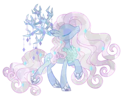 Size: 1000x800 | Tagged: safe, artist:tuttyfruitcutie, derpibooru import, tree of harmony, oc, ponified, crystal pony, deer, deer pony, earth pony, original species, pony, antlers, branches for antlers, crystal, curly hair, curly mane, eyes closed, eyeshadow, image, long mane, makeup, pastel, pink mane, png, solo, tree branch, wreath