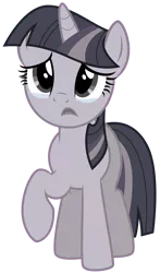 Size: 2358x4000 | Tagged: safe, artist:thatguy1945, artist:wardex101, derpibooru import, edit, edited edit, twilight sparkle, pony, unicorn, magical mystery cure, crying, discorded, discorded twilight, female, frown, high res, image, mare, open mouth, png, raised hoof, sad, simple background, solo, transparent background, twilight tragedy, unicorn twilight, vector