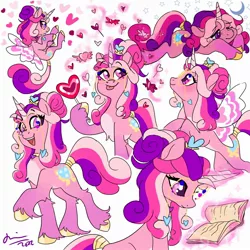 Size: 2000x2000 | Tagged: safe, artist:creeate97, derpibooru import, princess cadance, pony, unicorn, book, candy, female, floating heart, food, glasses, glimmer wings, heart, heart shaped, hoof hold, image, jpeg, lollipop, lying down, mare, open mouth, open smile, prone, race swap, reading, smiling, solo, tongue out, unicorn cadance, unshorn fetlocks, wings