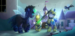 Size: 4000x1916 | Tagged: safe, artist:dipfanken, derpibooru import, oc, unofficial characters only, changeling, pony, image, png, royal guard