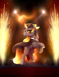 Size: 3089x4000 | Tagged: safe, artist:dipfanken, derpibooru import, oc, unofficial characters only, pony, unicorn, bowtie, cape, clothes, image, magician, png, solo, stage