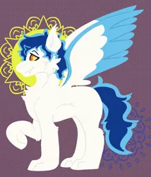 Size: 984x1149 | Tagged: safe, artist:hiddenfaithy, derpibooru import, oc, oc:aurora, pegasus, pony, were-pony, chest fluff, colored wings, colored wingtips, ear fluff, fluffy, hock fluff, image, lineless, mandala, paws, png, simple background, wings