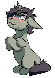 Size: 542x755 | Tagged: safe, artist:hiddenfaithy, derpibooru import, oc, oc:nightfall haze, unofficial characters only, pony, unicorn, baka, blushing, commission, image, png, pouting, simple background, sitting, solo, transparent background