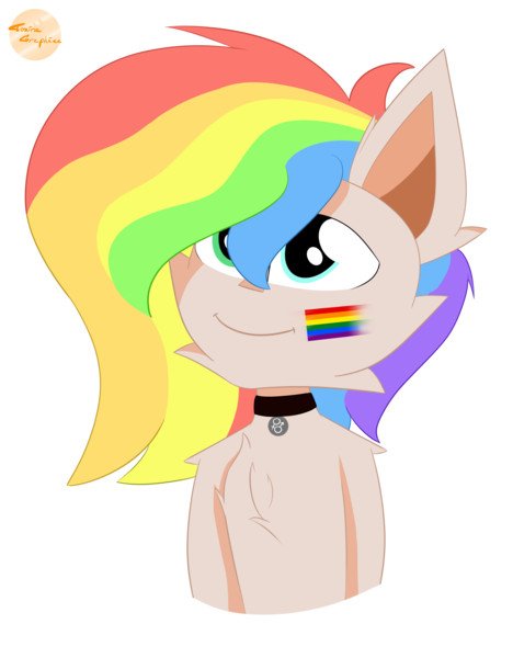 Size: 3118x4000 | Tagged: safe, artist:toxinagraphica, derpibooru import, oc, oc:wattlan leyn, unofficial characters only, earth pony, pony, absurd resolution, big eyes, bust, cheek fluff, chest fluff, choker, closed mouth, ear fluff, fluffy, futa, herm, heterochromia, image, intersex, lgbt, meme, multicolored hair, png, pop cat, rainbow hair, simple background, smiling, solo, sticker, transparent background