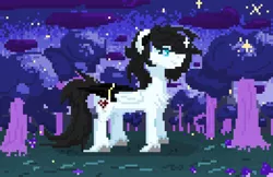 Size: 3275x2125 | Tagged: safe, artist:janeblood969, derpibooru import, oc, oc:jane blood, unofficial characters only, pegasus, pony, chest fluff, ear fluff, female, fluffy, image, mare, married, pegasus oc, pixel art, png, smiling, solo, sparkles, tree, wings