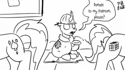 Size: 1200x675 | Tagged: safe, artist:pony-berserker, derpibooru import, oc, oc:berzie, unnamed oc, changedling, changeling, earth pony, beggar, begging, cutie mark, hobo pony, image, jpeg, monochrome, patreon, pony-berserker's twitter sketches, pony-berserker's twitter sketches (2022)