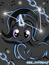 Size: 1536x2048 | Tagged: safe, artist:be_yourself, derpibooru import, oc, oc:derpthereum, ponified, unofficial characters only, pony, unicorn, derpibooru, chains, derpibooru ponified, derpthereum, female, glow, glowing art, glowing horn, hoof on chin, horn, image, mare, meta, png, smiling, solo, sparkling, unicorn oc