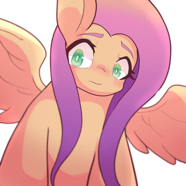 Size: 1024x1024 | Tagged: safe, artist:sc_kis_rko, derpibooru import, fluttershy, pegasus, pony, bust, female, image, jpeg, looking at you, mare, simple background, solo, spread wings, white background, wings