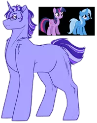 Size: 924x1174 | Tagged: safe, artist:purplegrim40, derpibooru import, trixie, twilight sparkle, twilight sparkle (alicorn), oc, alicorn, pony, unicorn, female, image, magical lesbian spawn, male, mare, offspring, parent:trixie, parent:twilight sparkle, parents:twixie, png, simple background, stallion, transparent background