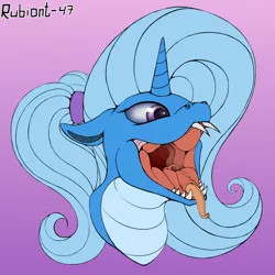 Size: 1500x1500 | Tagged: suggestive, artist:rubiont, derpibooru import, oc, oc:triksa, lamia, original species, snake, snake pony, unicorn, bust, fangs, female, forked tongue, glottis, gradient background, heart eyes, image, implied vore, lamiafied, maw, mawshot, mouth, not trixie, open mouth, png, portrait, smiling, solo, species swap, throat, throat bulge, tongue out, tongue sheath, wide throat, wingding eyes