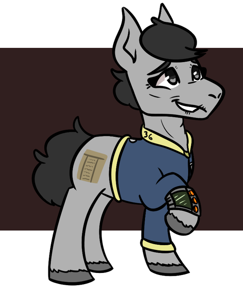 Size: 717x863 | Tagged: safe, artist:hiddenfaithy, derpibooru import, oc, oc:steel, unofficial characters only, earth pony, pony, fallout equestria, clothes, colored, fallout equestria: uncertain ties, flat colors, image, jumpsuit, png, simple background, vault suit, wrinkles