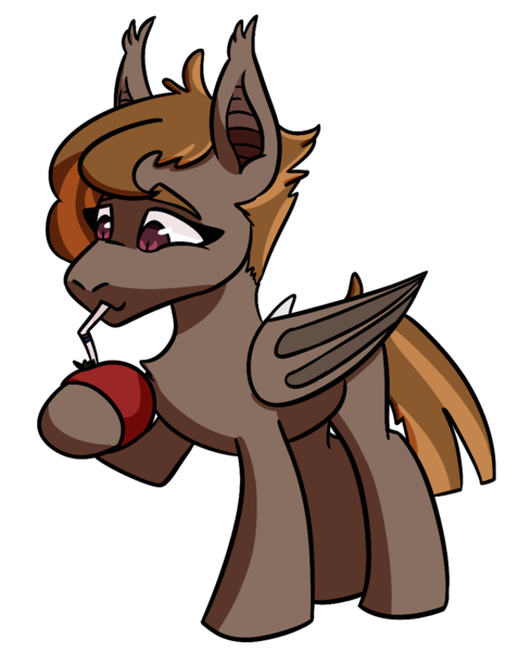 Size: 960x1207 | Tagged: safe, artist:hiddenfaithy, derpibooru import, oc, oc:umber, unofficial characters only, bat pony, commission, drinking, drinking straw, ear fluff, food, fruit, image, png, simple background, tomato, transparent background, wings