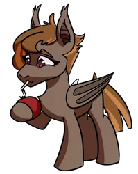 Size: 960x1207 | Tagged: safe, artist:hiddenfaithy, derpibooru import, oc, oc:umber, unofficial characters only, bat pony, commission, drinking, drinking straw, ear fluff, food, fruit, image, png, simple background, tomato, transparent background, wings