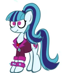 Size: 476x562 | Tagged: safe, artist:alandisc, derpibooru import, sonata dusk, ponified, pony, clothes, disguise, disguised siren, eyelashes, female, gem, image, no pupils, png, ponytail, simple background, siren gem, smiling, white background