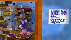 Size: 1029x578 | Tagged: safe, derpibooru import, twilight sparkle, pony, unicorn, bible, book, butts, image, indoors, meme, png, sitting, that pony sure does love books, whiteboard