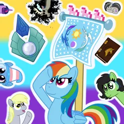 Size: 3000x3000 | Tagged: safe, artist:shiruvix, derpibooru import, derpy hooves, discord, octavia melody, pinkie pie, rainbow dash, trixie, twilight sparkle, oc, oc:anonfilly, pony, among us, april fools, earth pony crystal, equestrian flag, female, filly, g5, image, pegasus crystal, pixel art, png, pride flag, r/place, reddit, salute, unicorn crystal