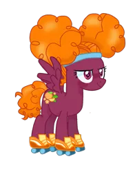 Size: 1079x1375 | Tagged: safe, artist:vernorexia, derpibooru import, pegasus, pony, afro, afro puffs, curly mane, cutie mark, determined, female, g4, hair bun, headband, image, mare, orange blossom (strawberry shortcake), orange hair, png, poofy mane, purple coat, roller skates, simple background, skates, solo, strawberry shortcake, strawberry shortcake berry in the big city, sweatband, transparent background