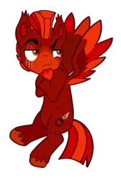 Size: 1277x1878 | Tagged: safe, artist:firehearttheinferno, derpibooru import, oc, oc:lance longmane, unofficial characters only, pegasus, pony, angry, beard, belly, crossed arms, cutie mark, ear fluff, ear tufts, eyebrows, facial hair, flapping wings, flying, full body, goatee, grumpy, hooves, image, mohawk, muscles, orange eyes, orange wings, pegasus oc, persona, png, pouting, raised eyebrow, red wings, redesign, scar, show accurate, simple background, spread wings, transparent background, unamused, vector, wings