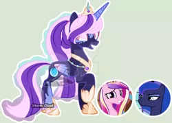 Size: 1024x735 | Tagged: safe, artist:dinkydoolove, derpibooru import, princess cadance, princess luna, oc, alicorn, pony, base used, deviantart watermark, female, grin, hoof shoes, image, jpeg, magical lesbian spawn, mare, obtrusive watermark, offspring, parent:princess cadance, parent:princess luna, peytral, smiling, watermark