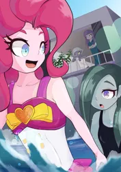 Size: 1191x1684 | Tagged: safe, artist:sc_kis_rko, derpibooru import, limestone pie, marble pie, maud pie, pinkie pie, equestria girls, clothes, female, hair over one eye, heart, image, jpeg, looking at each other, looking at someone, looking back, open mouth, open smile, smiling, summer