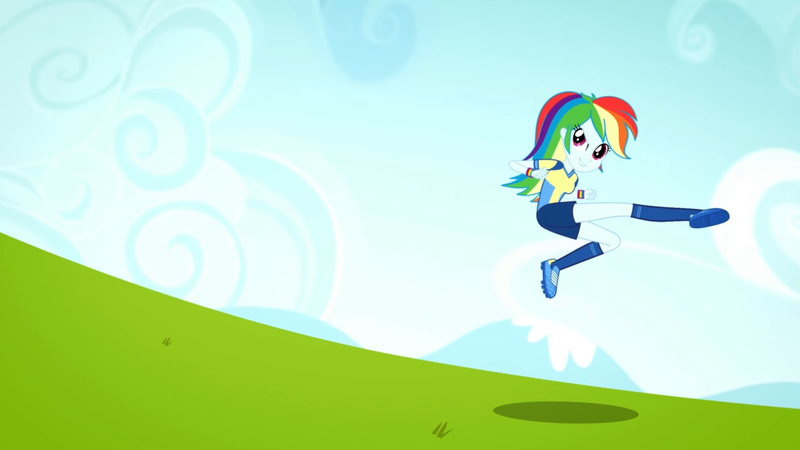 Size: 3410x1920 | Tagged: safe, derpibooru import, screencap, rainbow dash, eqg summertime shorts, equestria girls, steps of pep, clothes, female, high res, image, jpeg, shoes, smiling, solo