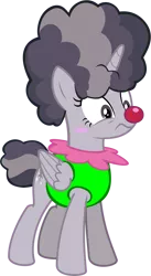 Size: 1983x3631 | Tagged: safe, artist:megarainbowdash2000, artist:wardex101, derpibooru import, edit, twilight sparkle, twilight sparkle (alicorn), alicorn, pony, the cutie re-mark, the ticket master, afro, alternate timeline, chaotic timeline, clown, clown nose, discorded, discorded twilight, female, folded wings, frown, full body, high res, hooves, horn, image, mare, png, simple background, solo, standing, transparent background, twilight tragedy, vector, wings