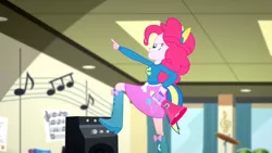 Size: 3410x1920 | Tagged: safe, derpibooru import, screencap, pinkie pie, eqg summertime shorts, equestria girls, steps of pep, boots, clothes, cutie mark, cutie mark on clothes, female, high res, image, jpeg, megaphone, shoes, smiling, solo, wondercolts uniform