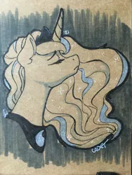 Size: 3024x4032 | Tagged: safe, artist:cadetredshirt, derpibooru import, princess luna, alicorn, bust, crown, ethereal mane, image, jewelry, jpeg, marker drawing, monochrome, portrait, regalia, sad, solo, starry mane, traditional art