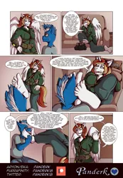 Size: 1415x2048 | Tagged: suggestive, artist:panderk, derpibooru import, oc, oc:thunder mane, unofficial characters only, alicorn, anthro, pony, unicorn, alicorn oc, anthro oc, barefoot, boots, clothes, comic, commission, cookie, couch, dialogue, fallout equestria oc, feet, female, femdom, fetish, food, foot fetish, foot on face, foot worship, glasses, horn, image, jpeg, licking, licking foot, male, malesub, mare, pipbuck, shoes, size difference, speech bubble, stallion, submissive, text, tongue out, wings